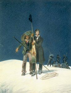 Charles Fellows with William Hawes, Plants a Baton on the Summit, Charles Fellows (1799-1860) tarafından yayınlanan A Narrative of an Ascent to the Summit of Mont Blanc (Mont Blanc Zirvesi Öyküsü), 1827