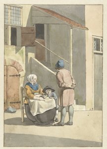 Bir evin önünde çocuklu kadın ve erkek by W. Barthautz