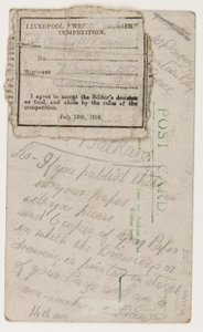 Liverpool Weekly Courier editörüne kartpostal, 14 Ağustos 1918 (kartpostalda kurşun kalem) by W. Dawson