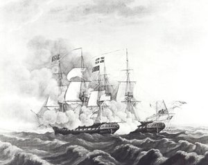 USS Anayasası ve HMS Guerriere (lito) by John Ward Dunsmore