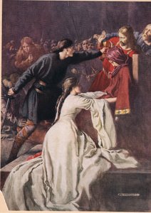 Hamlet, Kral'ı zehir içmeye zorluyor, William Shakespeare'in 'Hamlet'inden, Hodder und Stoughton tarafından 1915'te yayınlanan baskı by W. G. Simmonds