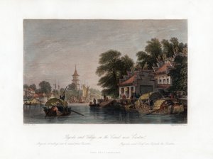 Pagoda ve Köy, Canton yakınlarındaki Kanalda, Çin, c1840. by W. H. Capone