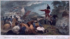 General Graham, Almanack Stationers tarafından yayınlanan J. Edwards tarafından kazınmış Barrosa Savaşı'nda Fransızları yenerken, 1812 by W. Hal Brooke