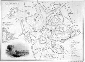 Roma, İtalya: Antik ve Modern Sitelerin Karşılaştırmalı Haritası, c.1850 (gravür) by W Hughes