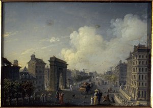 La porte de Saint-Denis et le boulevard, 1801-1850 yılları arasında (ipek üzerine yağlıboya, cam) by W. Lebelle