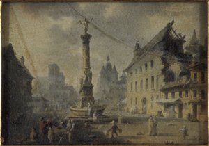 Place du Châtelet, 1809 yılında, 1809 yılında (ipek üzerine yağlıboya, cam) by W. Lebelle