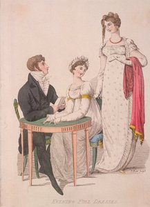 İki kadın ve tam gece elbisesi giyen bir adam, c1810