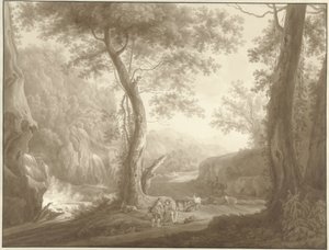 Keçi çobanı ve gezgin ile dağ manzarası by W. Regnu (possibly)