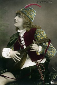 Henriette Rosine Bernard namı diğer Sarah Bernhardt (1844-1923), ozan Zanetto rolünde, François Coppée