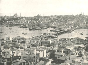 Haliç üzerindeki Galata köprüsü, Konstantinopolis, Osmanlı İmparatorluğu, 1895.