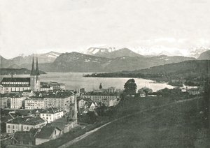 Luzern ve dağlarının görünümü, İsviçre, 1895. by W and S Ltd