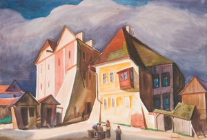 Vistula Nehri üzerinde Kazimierz manzarası by Władysław Skoczylas