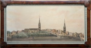 Coventry kasabasının panoramik manzarası (kağıt üzerinde kalem ve mürekkepli tuvalet)