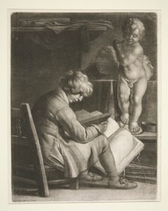 Aşk tanrısı heykeli olan genç adam by Wallerant Vaillant