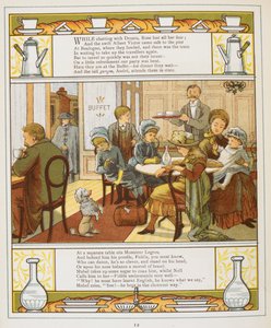 Büfede içecekler olan bir aile. 'Yurtdışından' Renkli İllüstrasyon. by Walter Crane