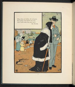 Sahilde annesiyle birlikte bir adam. by Walter Crane