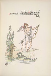 Ok tutan bir melek ve nehirde veya gölde bir hanımefendi by Walter Crane