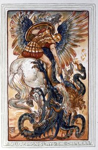 Bellerophon Chimaera'yı öldürüyor, c. 1900 (çizim) by Walter Crane