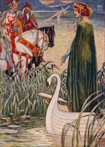 Kral Arthur, Gölün Leydisinden Excalibur, 1911 kılıcını ister. by Walter Crane
