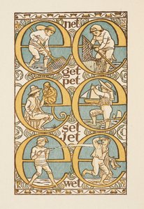 E harfinin kullanımını gösteren kafiyeli sözler. Altın astar. by Walter Crane