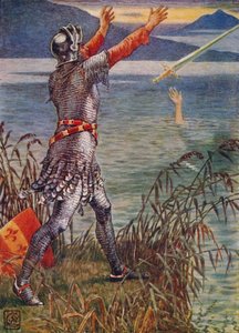 Sir Bedivere, Excalibur kılıcını göle atar, 1911. by Walter Crane