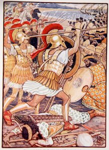 Pers Ordusuna Muazzam Bir Güçle Çarptılar, Mary Macgregor'un 'Yunanistan'ın Öyküsü'nden bir örnek, 1. baskı, 1913 (renkli baskı) by Walter Crane