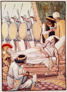 Geçerken çabalayarak onlara baktı, Mary Macgregor'un 'Yunanistan'ın Öyküsü'nden bir çizim, 1. baskı, 1913 (renkli baskı) by Walter Crane