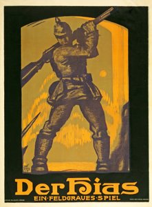1917'de yayınlanan Heinrich Gilardone'un gri renkli bir oyunu olan The Hias oyununun reklamını yapan poster