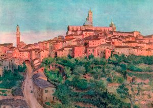 Siena: Tepede Bir Kasaba (renkli taş baskı) by Walter Frederick Roofe Tyndale