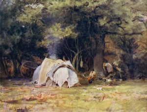 Yeni Orman: Lyndhurst ve Minstead arasındaki Kennels yakınlarındaki Çingene Kampı (renkli taş) by Walter Frederick Roofe Tyndale