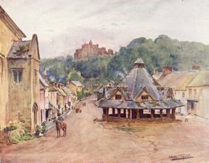 Wessex: Dunster Kalesi ve iplik pazarı (renkli lito) by Walter Frederick Roofe Tyndale