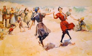 Sahilde Frollicking, 1897 dolayları (illüstrasyon panosunda suluboya)