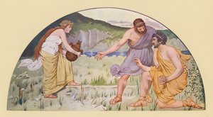 Prometheus, Epimetheus#39;u Pandora#39;ya karşı uyarıyor (renkli litho)