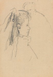 Sağda profilde bir kızın başı ve büstü, bir erkeğin başı, tam ön, arka (kağıt üzerinde grafit) by Walter Richard Sickert