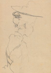 Şapkalı bir kadının başı ve omuzları, kayıp profilde, sağa (kağıt üzerinde grafit) by Walter Richard Sickert