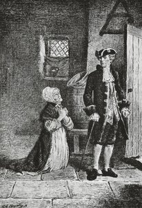 Elspeth ve Lord Glenallan, Antiquary için çizim, Walter Scott'ın tarihi romanı (1771-1832), gravür by Walter Scott