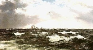 Orta Kanalda Gemilerle Deniz Manzarası by Walter Shaw