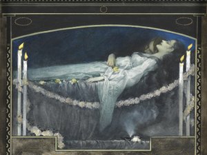 Romeo ve Juliet (kağıt üzerinde gövde rengi ve altın ile sulu boya)