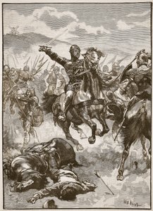 Kara Prens Crecy Savaşı'nda, 'Cassell'in Illustrated History of England'ından bir çizim (sepya fotoğrafı) by Walter Stanley Paget