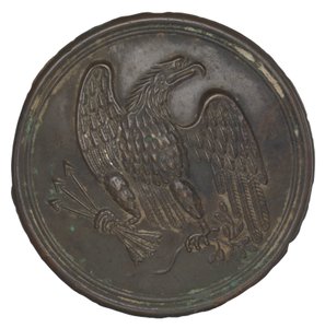 Kartuş kutusu kayışından damgalı pirinç kartal tasarımlı plaka, 1862-1865. by Warren H. Wilkinson