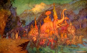 "Savaşta Katledilen Kahramanların Dönüşü", 1913. by Warwick Goble
