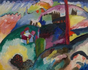 Bir fabrika bacası ile manzara. 1910 by Wassily Kandinsky