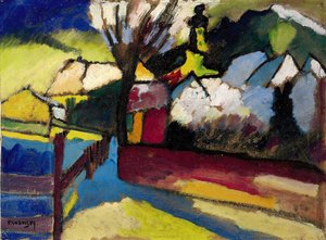 ""Ağaçlı sonbahar manzarası"" Wassily Kandinsky'nin (veya Wassily Kandinski veya Kandinskij) tablosu by Wassily Kandinsky
