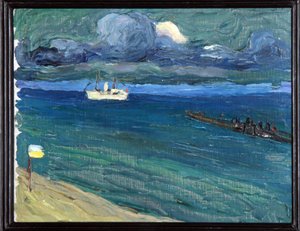 Rapallo (İtalya). Bir vapur ile manzara. (Rapallo. Vapurlu Manzara). Wassily Kandinsky (veya Wassily Kandinski veya Kandinskij) tarafından yapılan boyama by Wassily Kandinsky