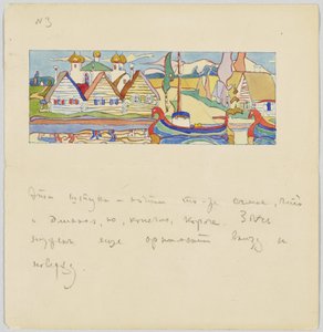 Rus köyü nehirde gemilerle by Wassily Kandinsky