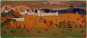 Sonbahar manzarasında duvarlı şehir by Wassily Kandinsky
