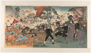 Jiuliancheng yakınlarındaki büyük savaş Kurenjo fukin daigekisen no zu (nesne üzerindeki başlık) by Watanabe Nobukazu