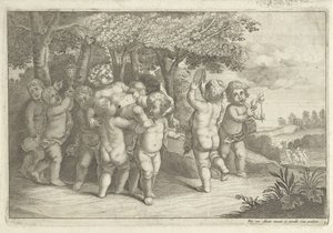 Müzik yapan ve dans eden çocuklar bacchant giyiyor by Wenceslaus Hollar (rejected attribution)