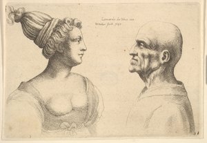 Saçları arkadan bağlı bir kadın ve birbirine bakan kel bir erkek, 1645. by Wenceslaus Hollar