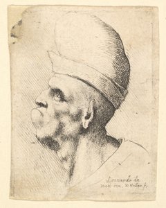 Solda profilde soğanlı şapka takan deforme olmuş bir adamın büstü, 1625-77. by Wenceslaus Hollar
